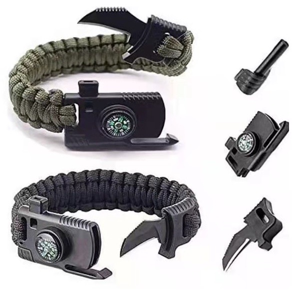 Gelang Paracord 5in1 Multifungsi Pisau Siul Kompas Bracelet Scraper Korek Api Fire Starter Outdoor Camping Hiking Hutan Gunung
