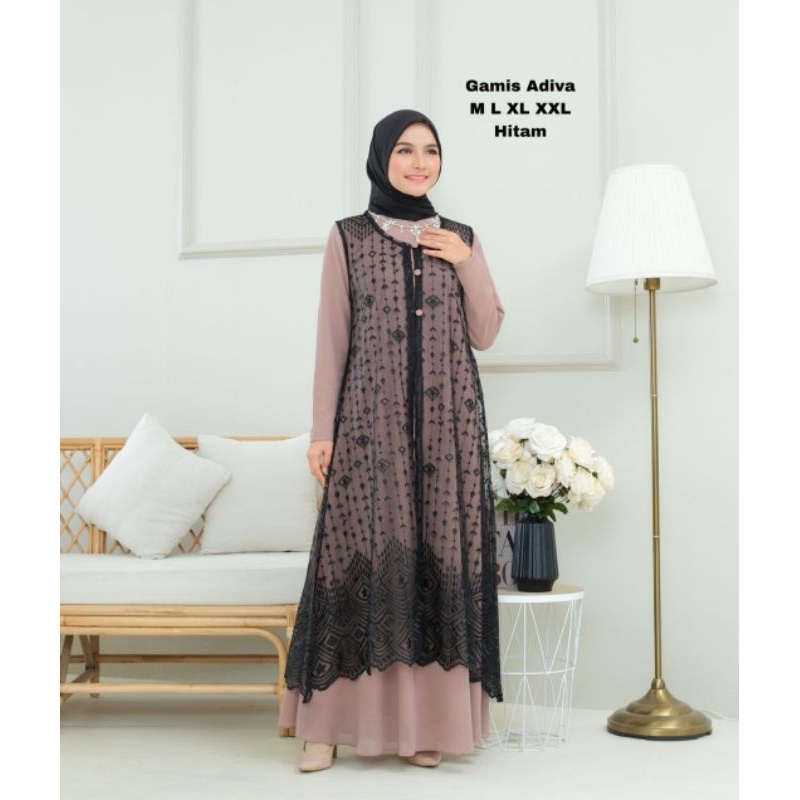 Kebaya Gamis Adiva Naura/ Gamis Pesta/ Gamis Rompi Brokat Muslim/ Gamis Ceruty Jumbo/ Gamis Busui Le