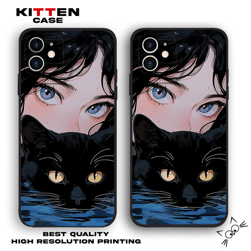 Case Oppo A5S A17 A18 A57 A15 A16 A12 A38 A54 A55 A58 A78 RENO5 RENO8T RENO7 KT407 Girl Cat Softcase