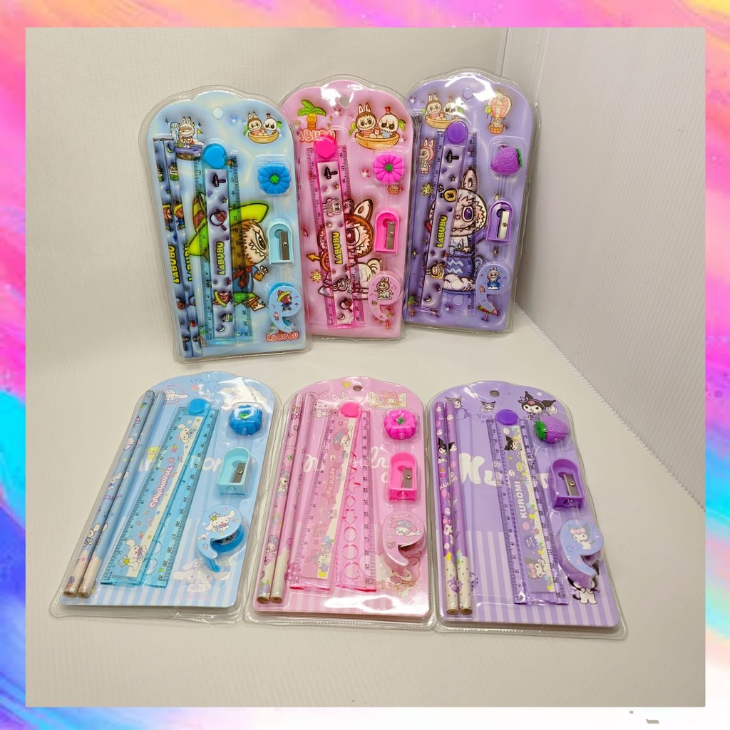 

Paket Alat Tulis 6in1 Lengkap Stationery Set Penggaris Ruler Labubu Sanrio Kuromi Melody - GF0525