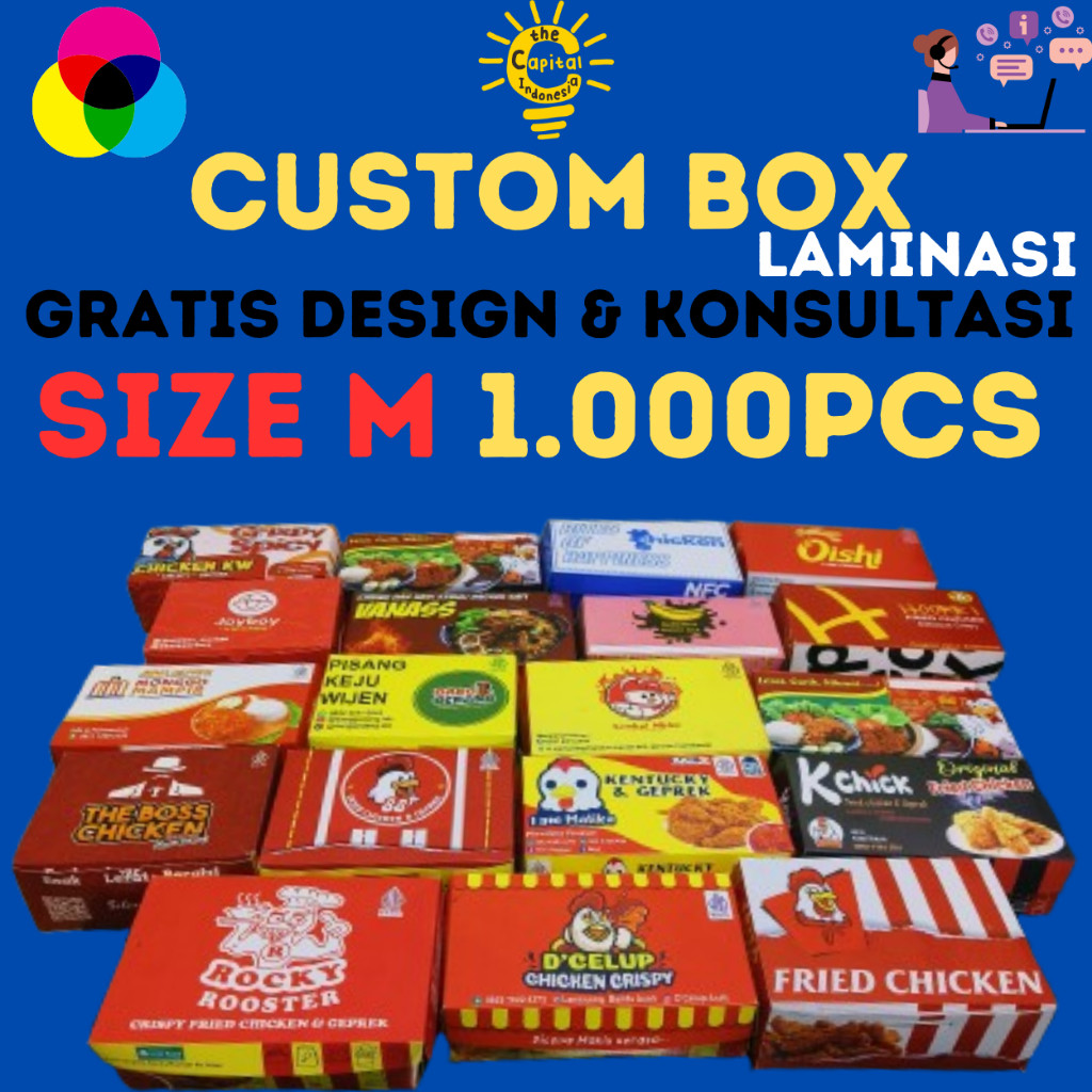 CUSTOM paper lunch box size M 1.000 pcs chicken geprek