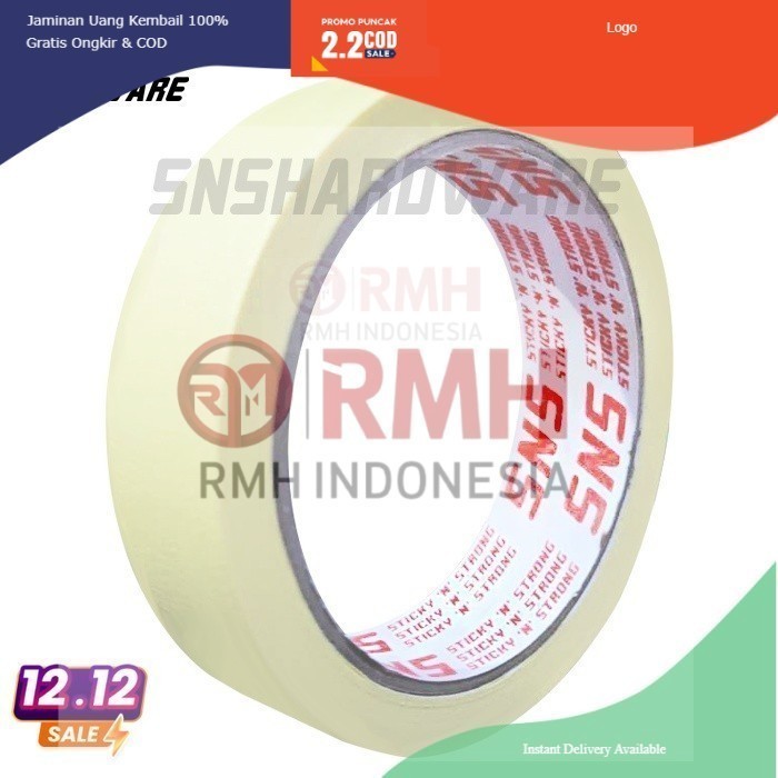 

MASKING TAPE / LAKBAN KERTAS 1 inch ( 24 MM x 20 METER ) SNS STICKY N STRONG