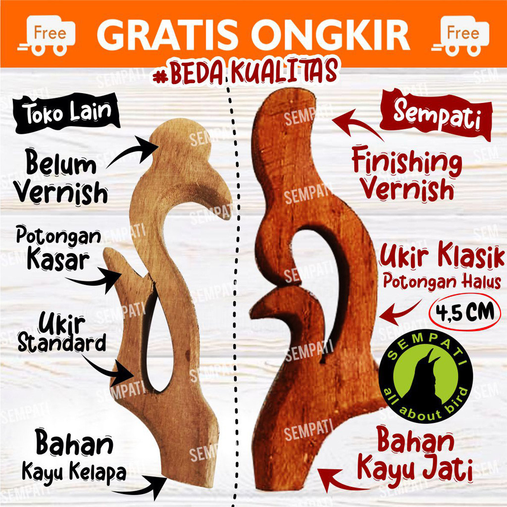 SEMPATI Penyangga Tangkringan Kayu Ukir 1 Set Isi 2 Pcs Stand Penyangga Tangkringan Sangkar Kandang 