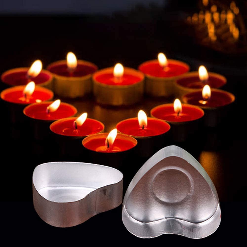 

100PCS Heart Shaped Aluminum Small Candle Jar Candle Container Mold Holder for DIY Candle Making Tea Light Cup Party Decoration
