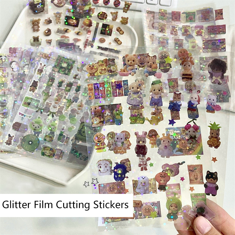 

6/12PCS Ancient Series Cute Cartoon Rilakkuma Film Cutting Stickers Bear Cat Account Material DIY Stickers Water Cup Decals