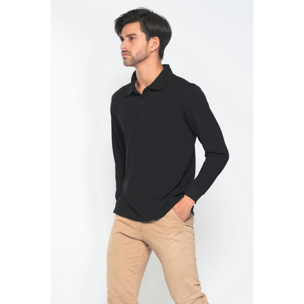 Hassenda Kaos Polo Shirt Kerah Pria Polos Lengan Panjang Arsenio Hitam
