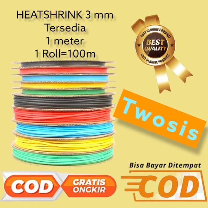 

SELONGSONG KABEL ISOLASI BAKAR/HEATSHRINK TUBE 3MM/1METER ATAU 1ROLL - 1ROLL, Hitam