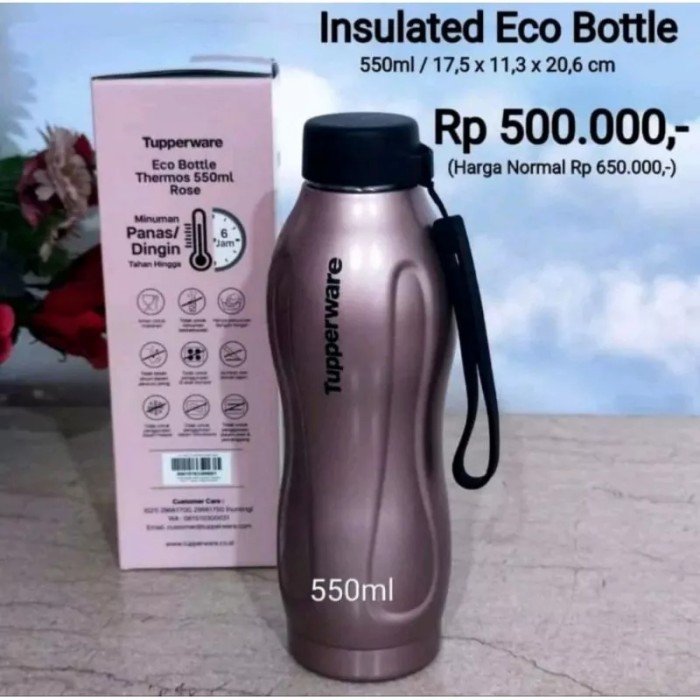 Tupperware eco bottle stainless steel 875ml botol minum - rose
