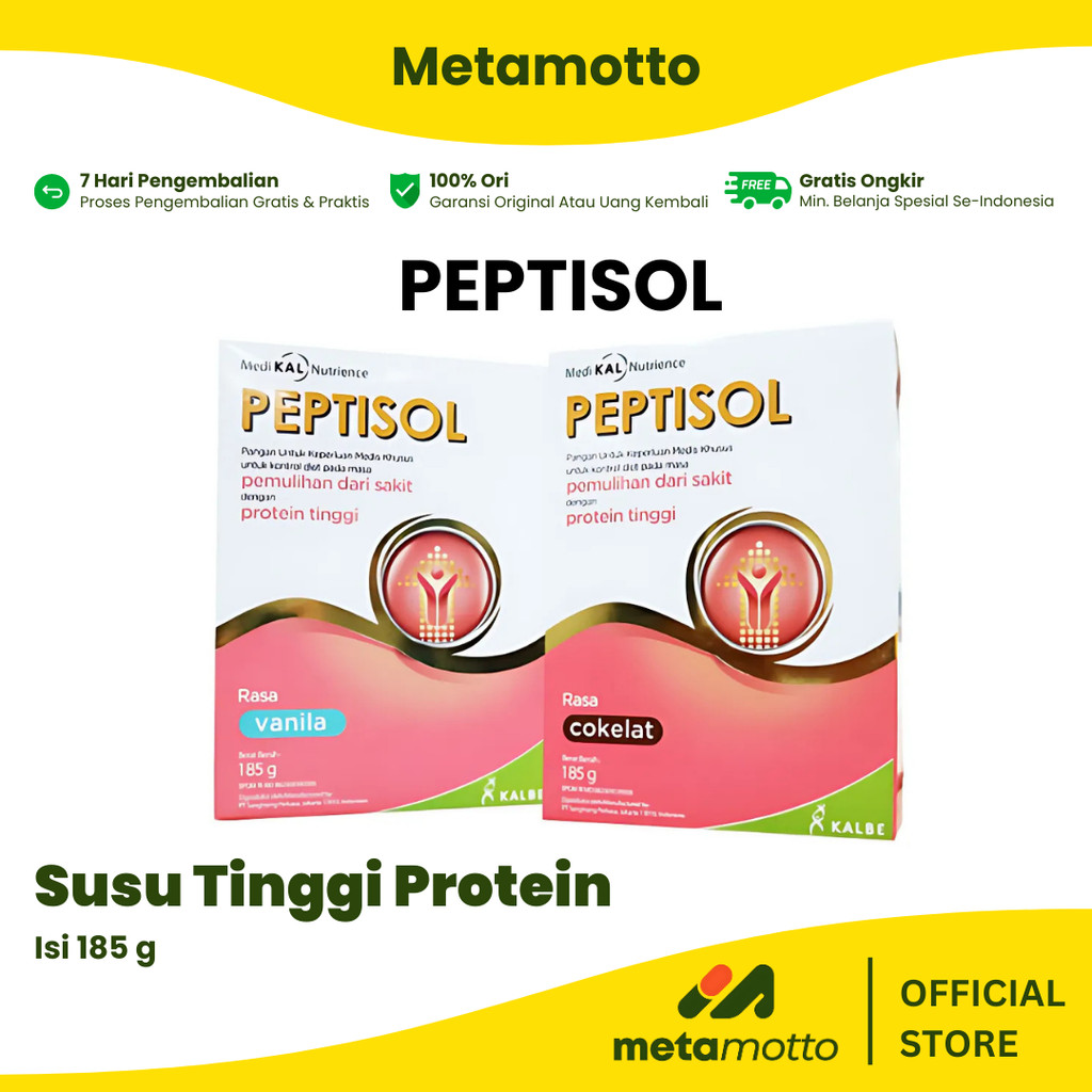 

PEPTISOL (VANILA, COKLAT) 185GR NUTRISI TINGGI PROTEIN RENDAH RESIDU - Metamotto