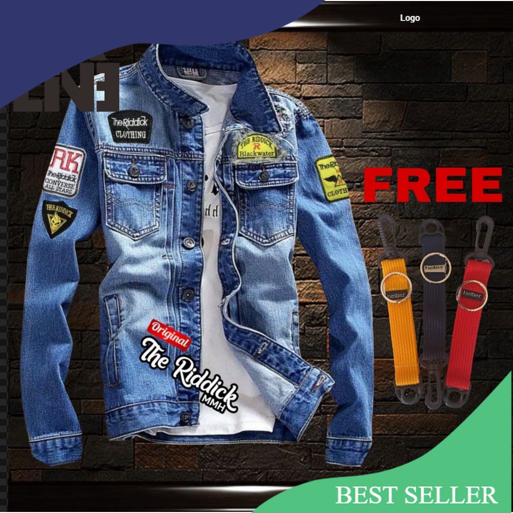 DISKON Jaket Jeans Denim Pria Bordir Jeket Cowok Murah Keren Jacket Original The Riddick Slimfit Dis