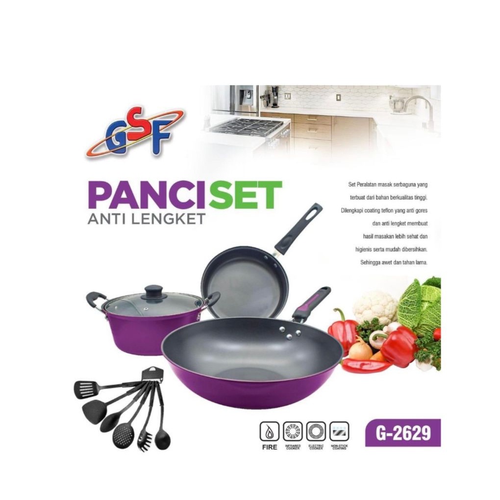 [BIYOO MART] Panci Set GSF G-2629 / Panci Set Anti Lengket GSF G 2629 / Panci Set Warna GSF G2629