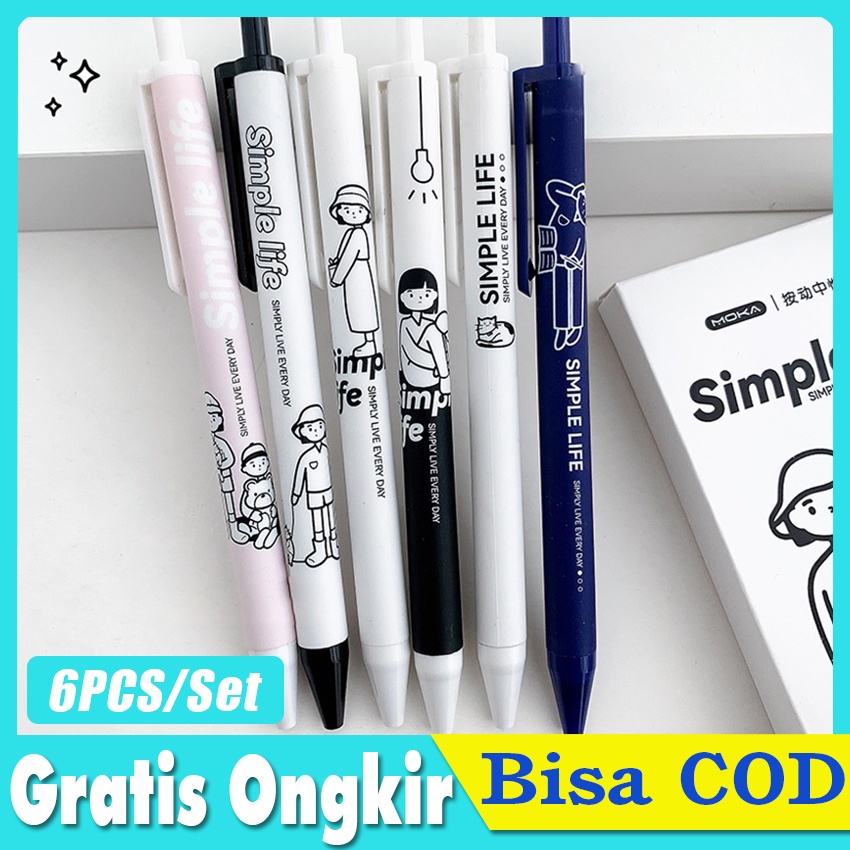 

6pcs Pulpen Gel 0.5mm Bolpen Pena Pen Alat Tulis Gel Tebal 0.5 MM Ujung Peluru Retractable