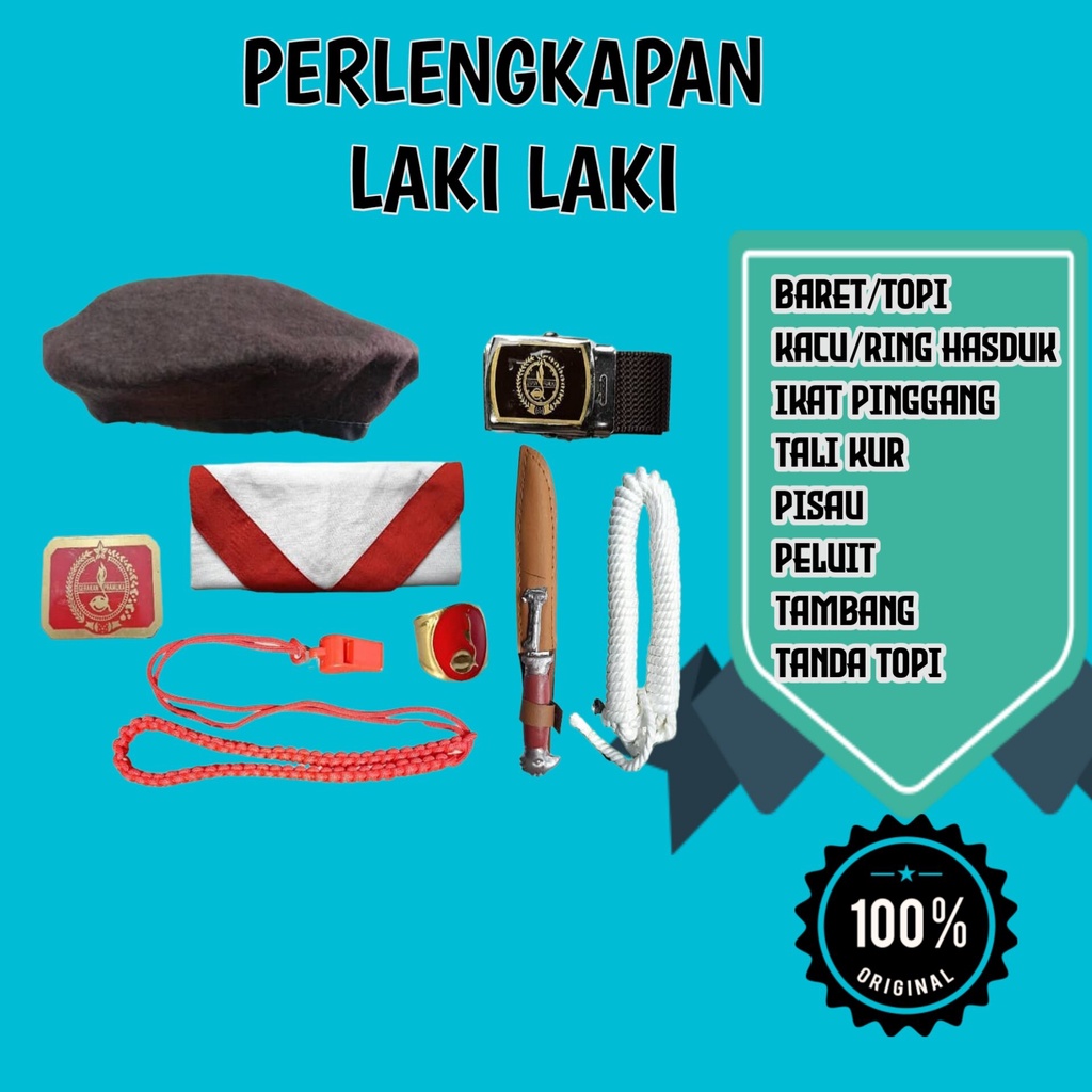 set perlengkapan pramuka siaga anak sd topi baret hasduk pisau peluit pramuka laki laki / perlengkap