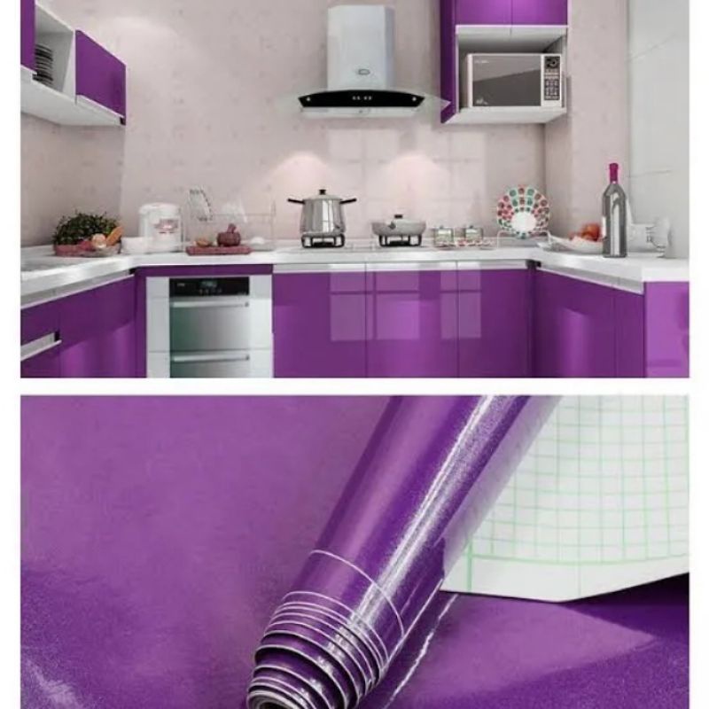 Wallpaper Dinding Sticker Dinding KITCHEN SET UNGU POLOS GLOSSY 60 x 5 Meter Dekorasi Dinding Meja D