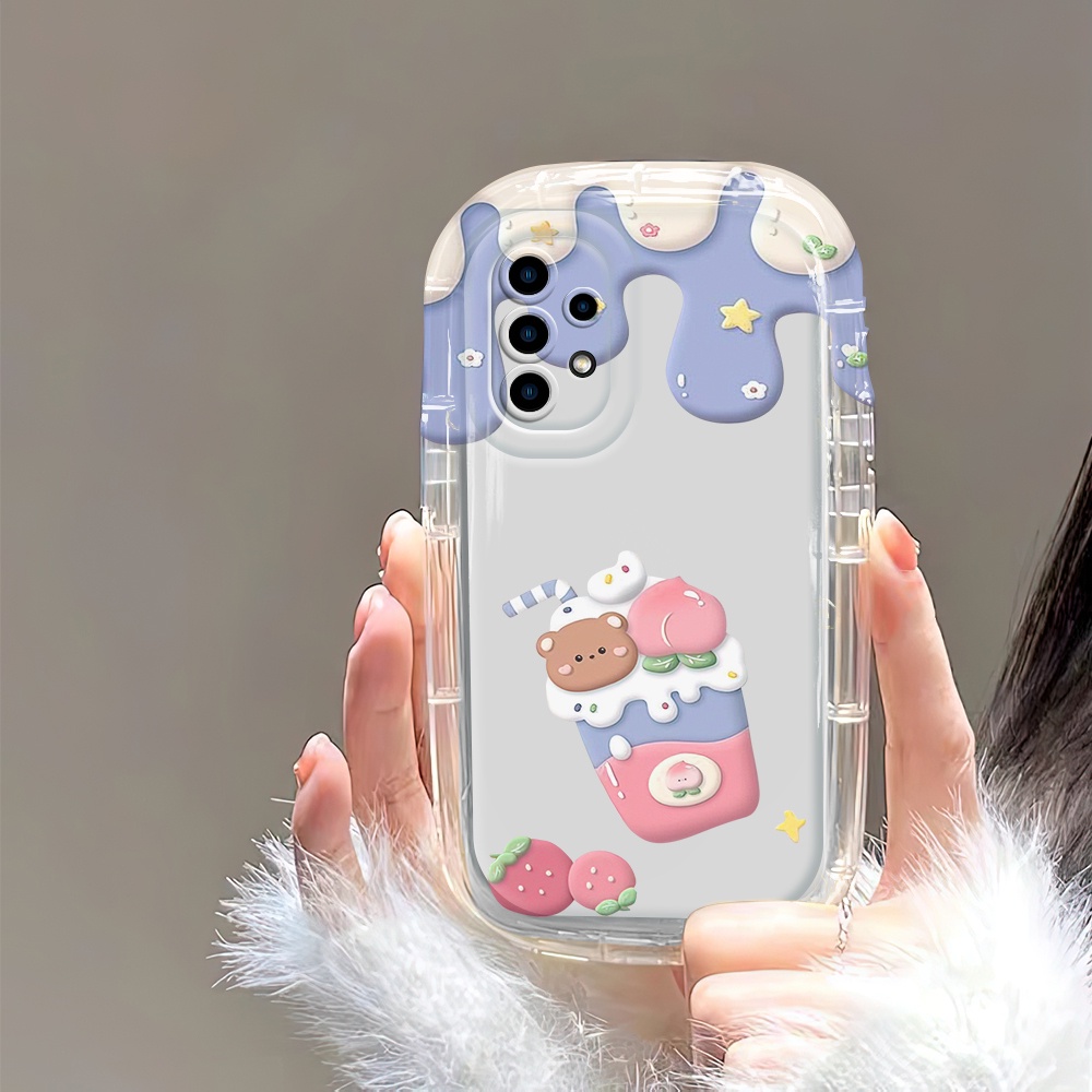 Compitable With Samsung A32 Untuk Hp Casing Anti Jatuh Phone Case Bear Ice Cream Cassing Handphone Soft Cover