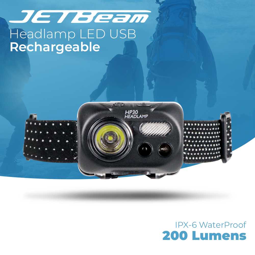 JETBEAM HEADLAMP SENTER KEPALA LED USB RECHARGEABLE 200 LUMENS