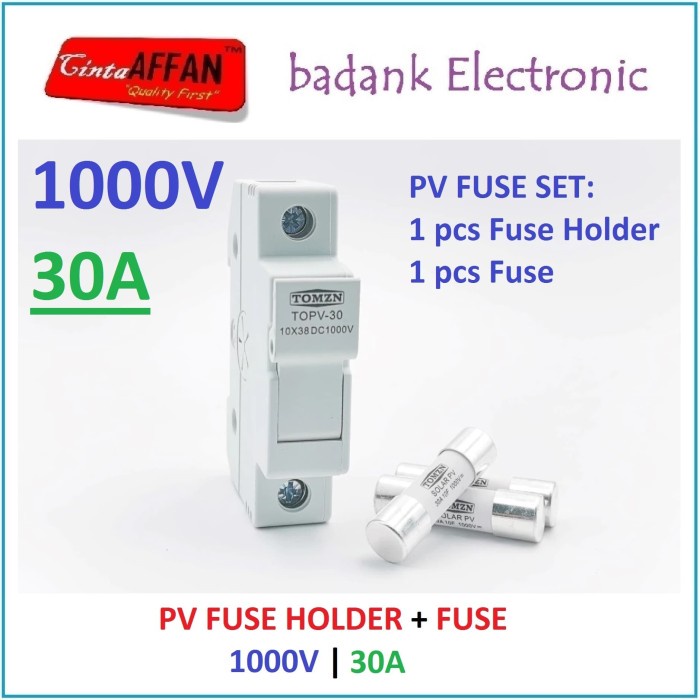 

[30A] Solar PV Fuse Holder DC 1000V with Fuses 30A Solar Panel Surya FAZ27