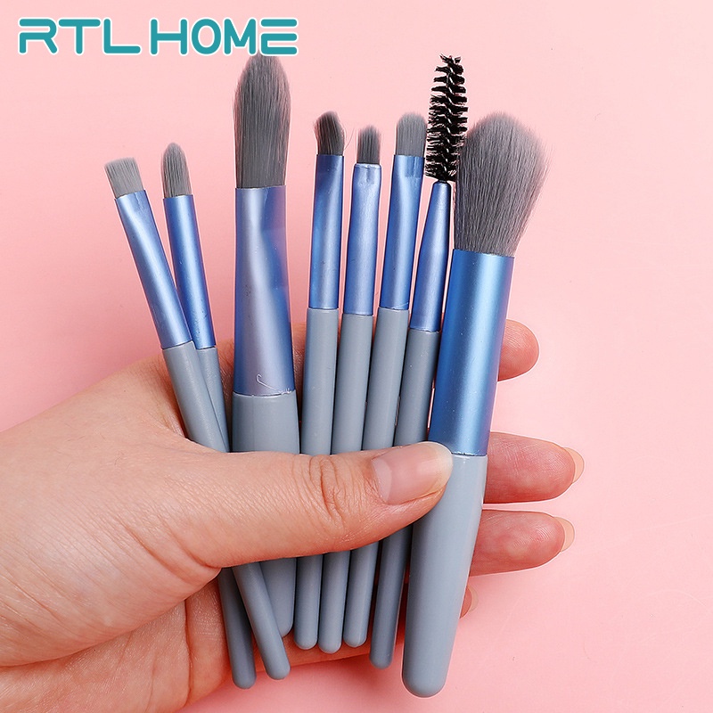 RTL Kuas Set Make Up 8pcs Pouch Set Mini Travel Make Up Brush Cosmetic Brush Make Up Tools Paket Kuas Makeup Mini Travel Beauty Tools