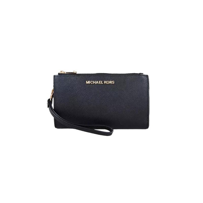 Dompet Wanita Cewek Perempuan MK Jet Set Large Double Zip Wristlet - Black 100% ORIGINAL