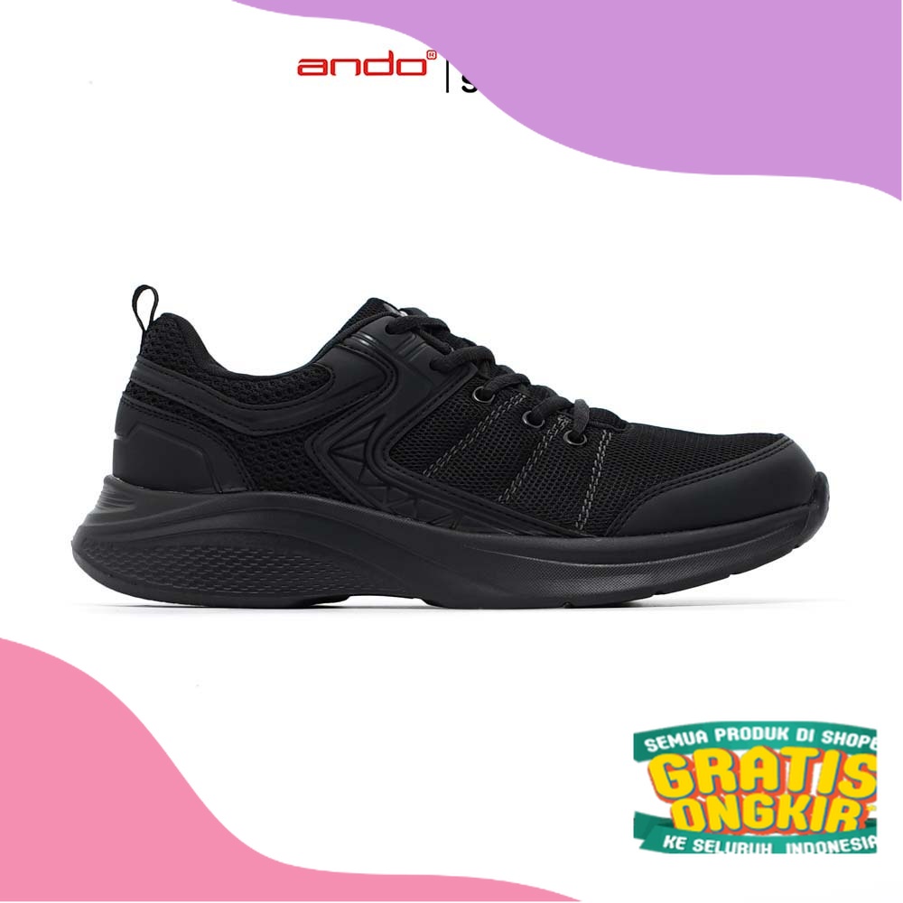 Ando Official Sepatu Sneakers Respiro Pria Dewasa - Hitam/Hitam/ ungu biru