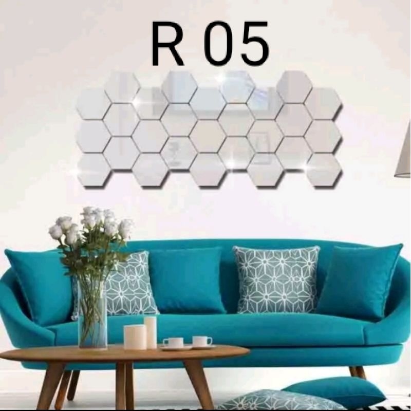 Stiker Dekorasi Dinding Hexagon Mirror Acrylic Cermin Kaca Tempel