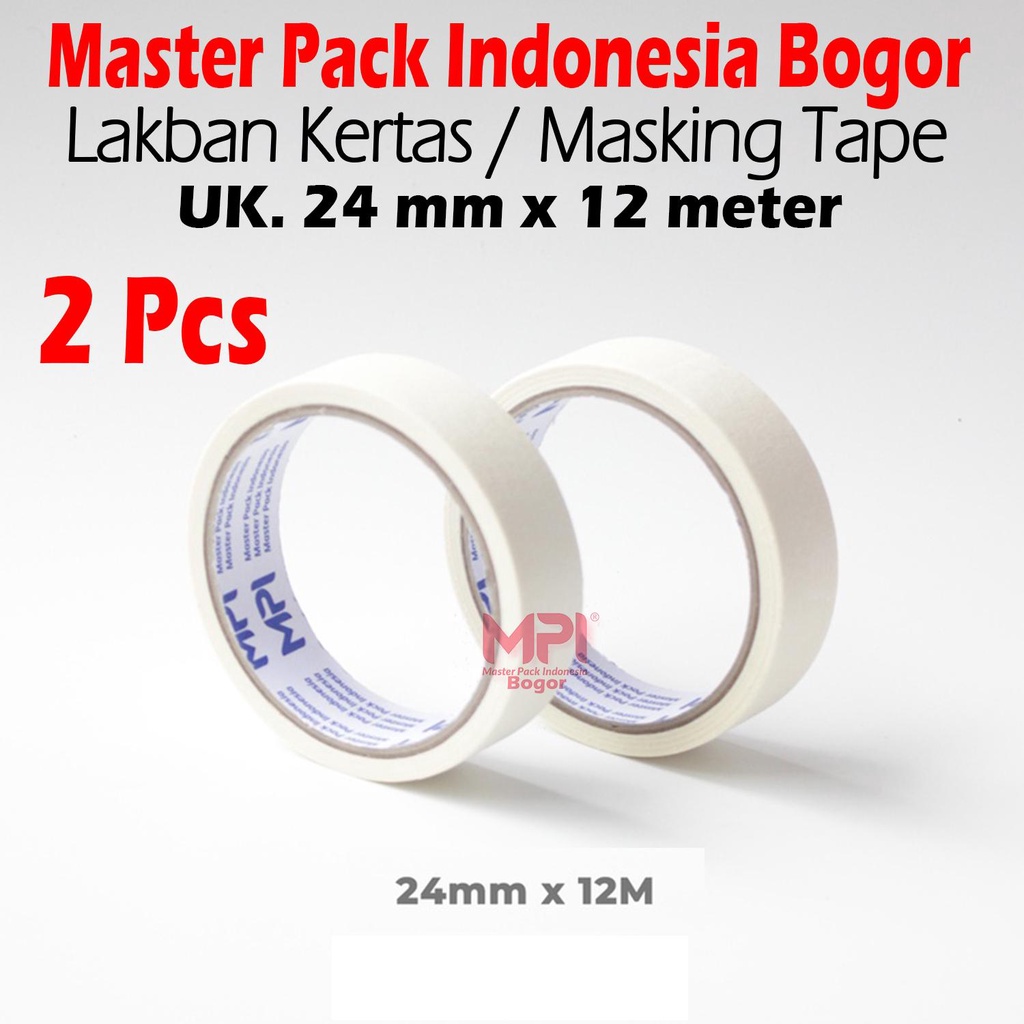 

2 PCS - Lakban Kertas 24mm x 12 Meter - Masking Tape 24mm x 12 M - Master Pack Indonesia Bogor