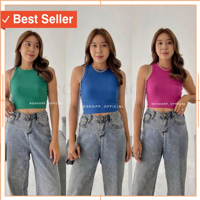 Fashion Promo Natal dan Tahun Baru korean style kekinian termurah / Halter Tank Top Rib HnM Tanktop 