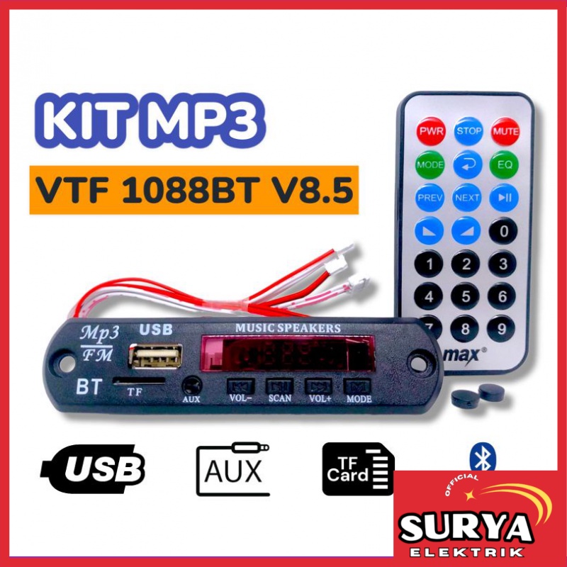 KIT Perangkat MP3 Bluetooth MAX VIRE VTF 1088BT V8.5 Remote
