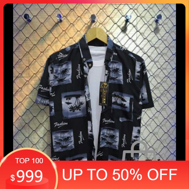 Kemeja Pantai Baju Pantai Pria Lengan Pendek Motif Pantai Hem Cowok Motif/Kondangan nikahan resepsi