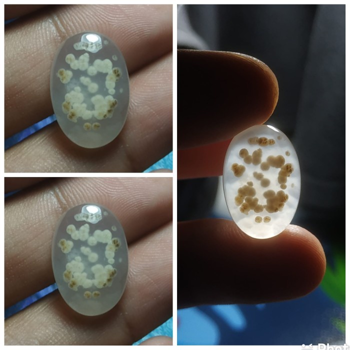 Natural Batu Akik Kristal Motif Gambar Telur Kodok Ular Putih Antik