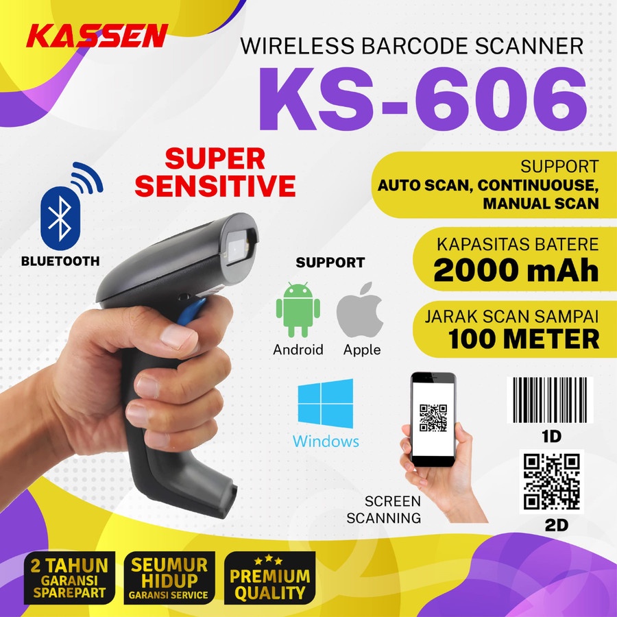 2D BARCODE SCANNER E-FAKTUR KASSEN KS606/KS-606 QR CODE WIRELESS BT - Kassen KS606