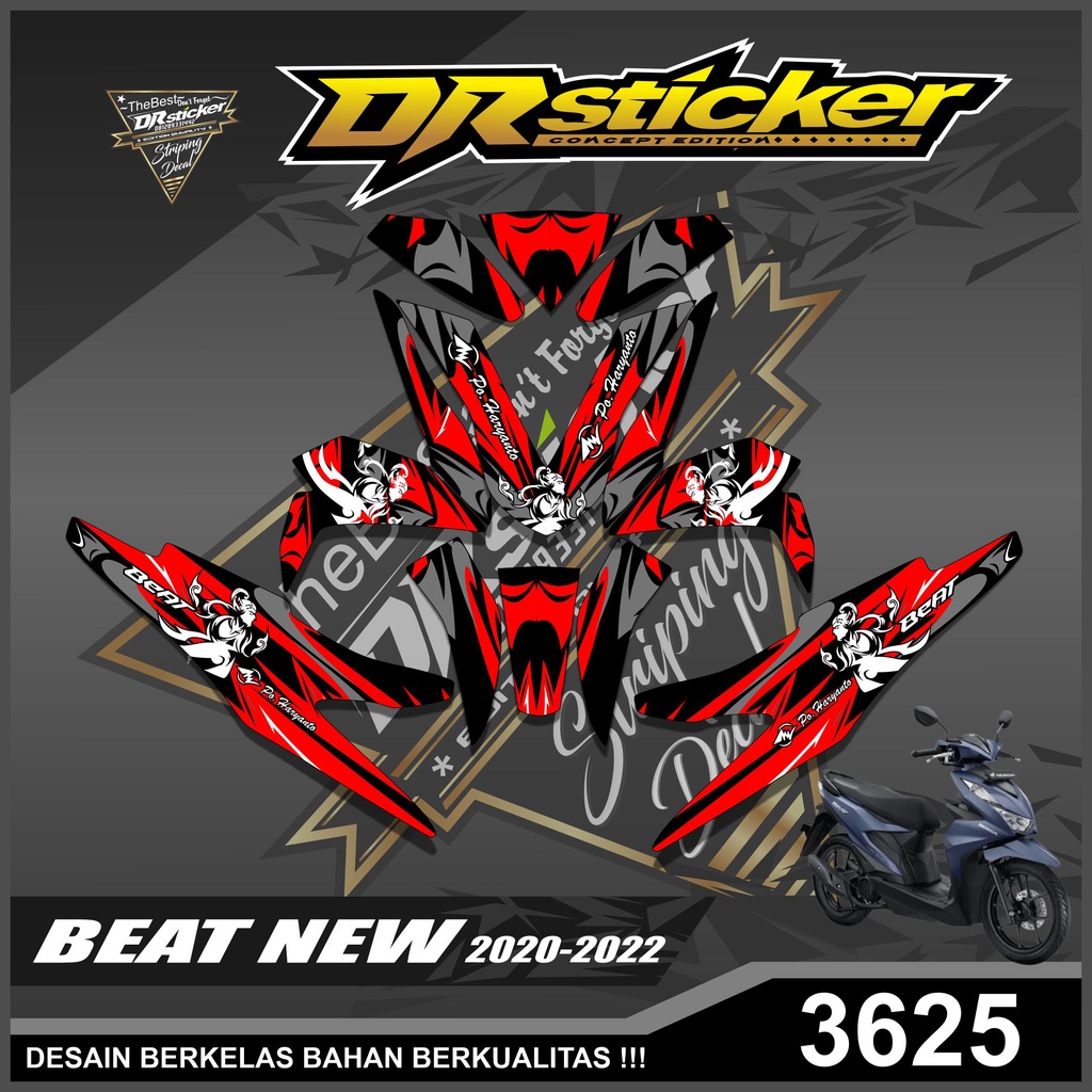 DECAL COSTUM MOTOR HONDA BEAT NEW TAHUN 2020-2022 DESAIN SKULL WAYANG HARYANTO SIMPEL FULLBODY(KODE 