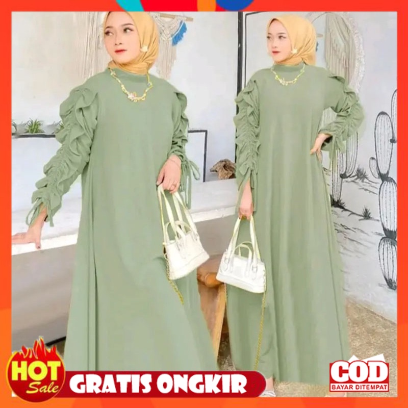 KAIN ADEM HALUS TEBAL / Zoya Gamis Crinkle Airflow Lengan Serut Premium/Dress Murah Terbaru 2023