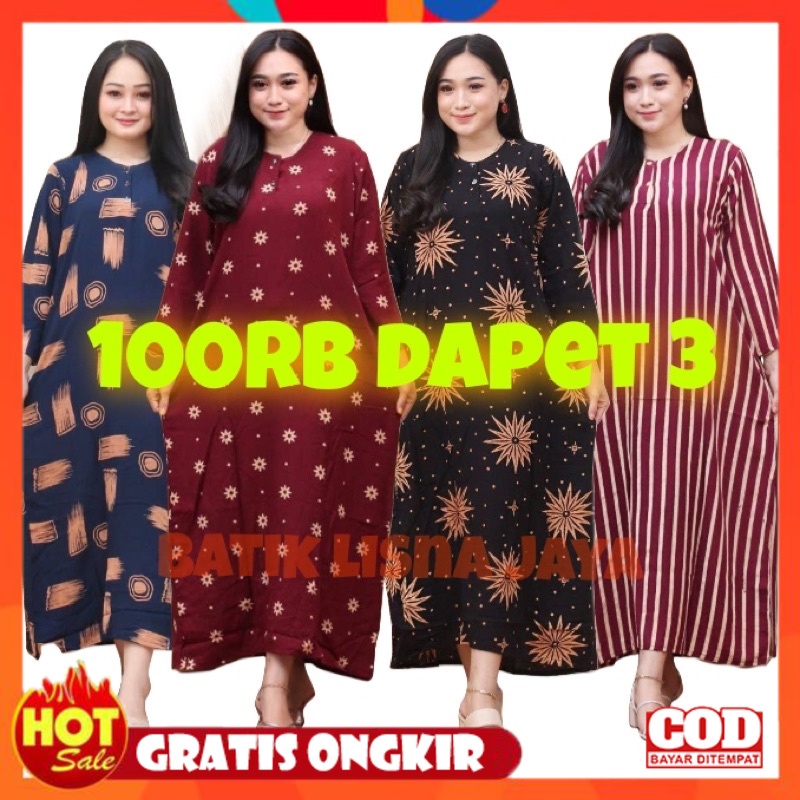 KAIN ADEM HALUS TEBAL / 100 Dapat 3pcs || Daster Rayon Lengan Panjang Ld 110 Murah Daster Kekinian J