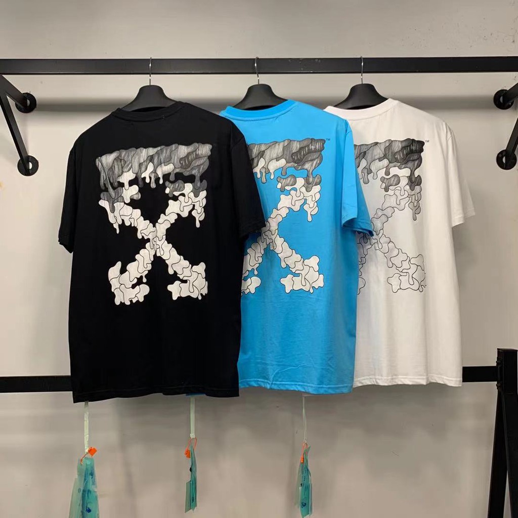 Ready Stock Black White Blue Half-Sleeve Zebra Line Arrow Stripe Print OW Fashion Series OFF Men Wom