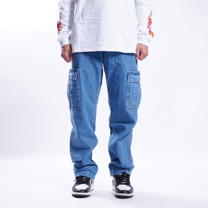 Superego Celana Cargo Pants Pria Jeans Standard Denim Light Blue
