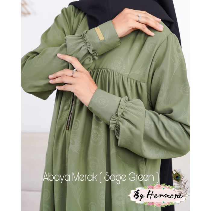 Abaya sage green/Abaya hijau motif/Abaya hermosa/ABAYA hijau MURAH - S