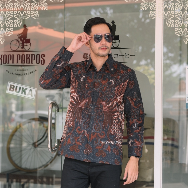 Batik Hem Atasan Kemeja Baju Batik Pria Cowok Laki Laki Slimfit Full Lapis Furing Lengan Panjang A10