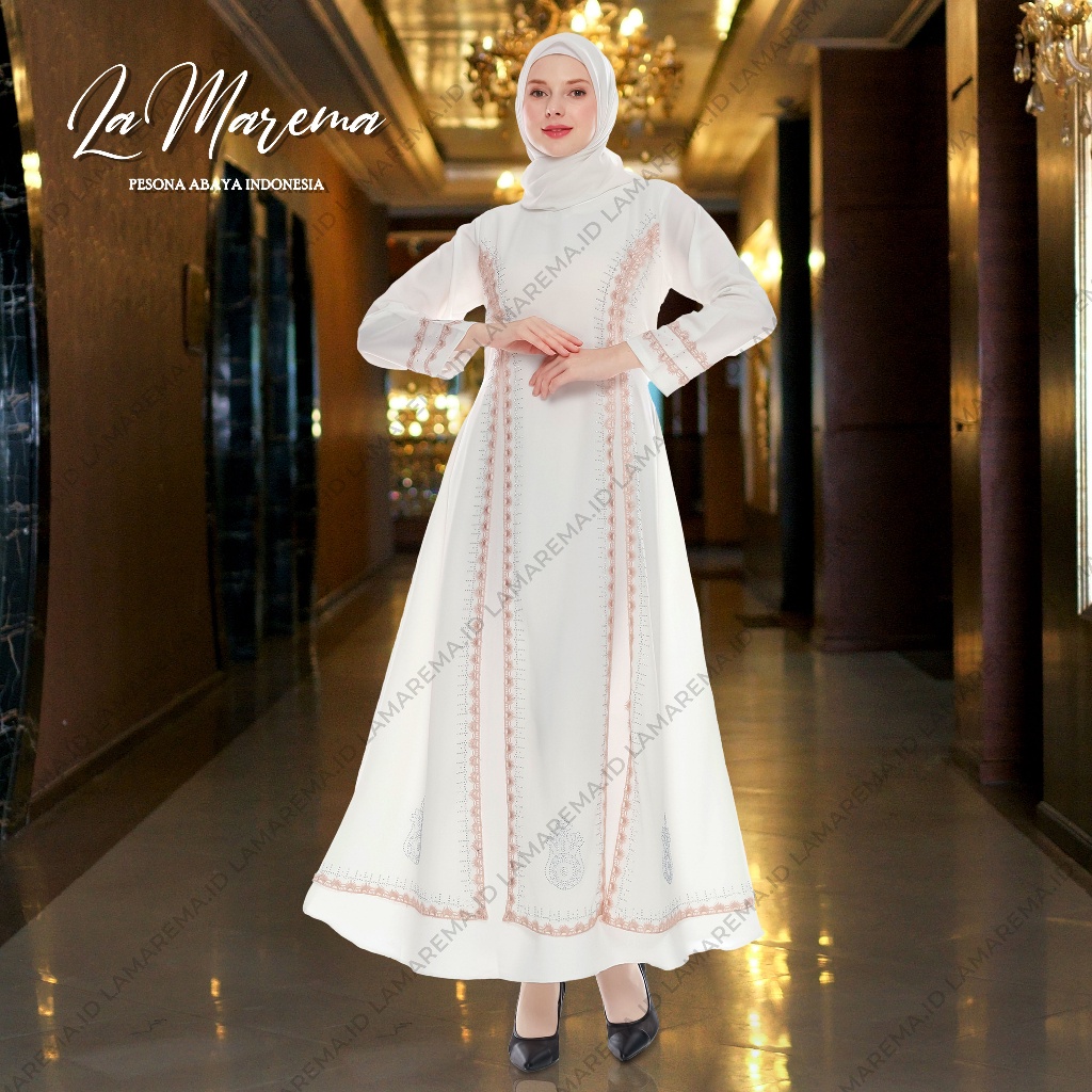 VE34R Baju Gamis Putih Wanita Modern Mewah Dan Elegan Renda Coklat Terbaru | Abaya Turkey Turki Warna Putih Simple Dan Elegan | Gamis Abaya Arab Putih Terbaru