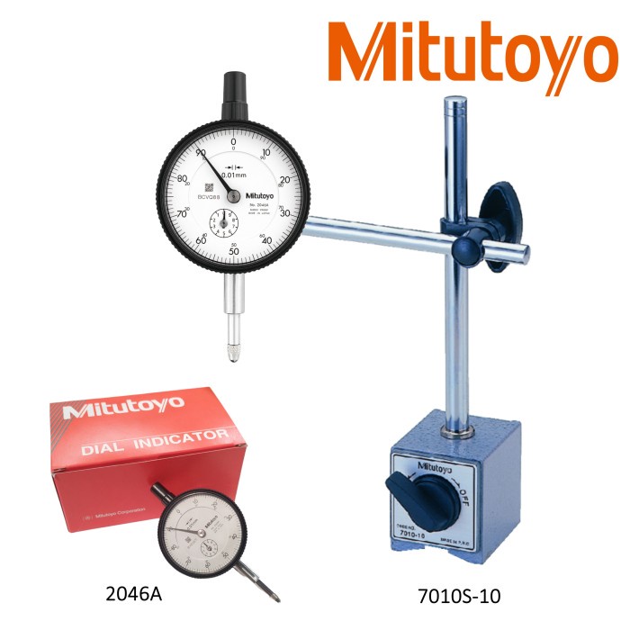 Paket Dial Indicator MITUTOYO 2046A + Magnetic Base 7010S-10 Stand Gauge Indikator Set