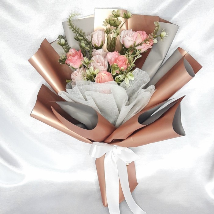 Buket Bunga Rose Artifisial - Merah Muda