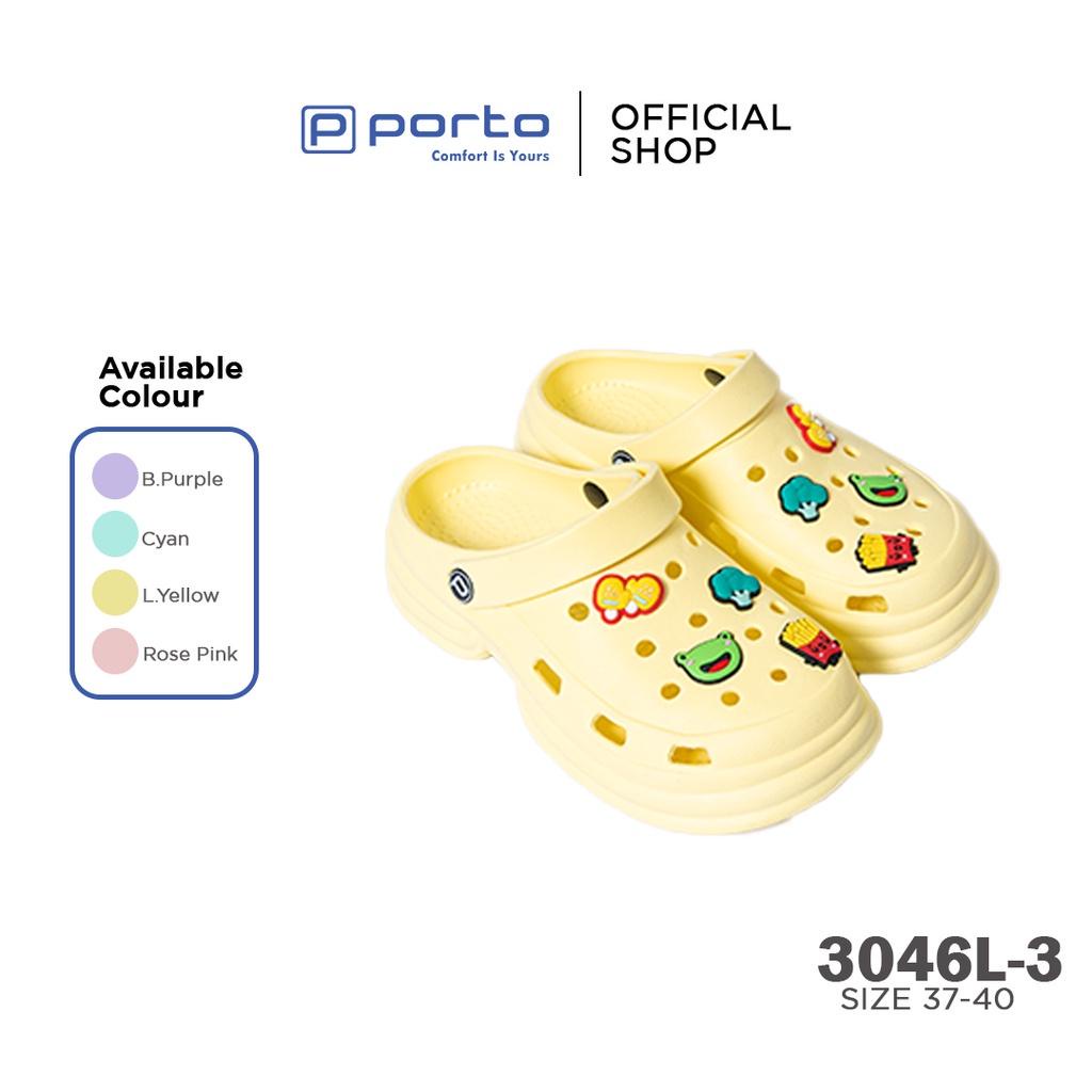 Porto 3046L-3 - Sandal Jibbitz Wanita Sandal Jelly Karet Sandal Rumah Elastis Empuk
