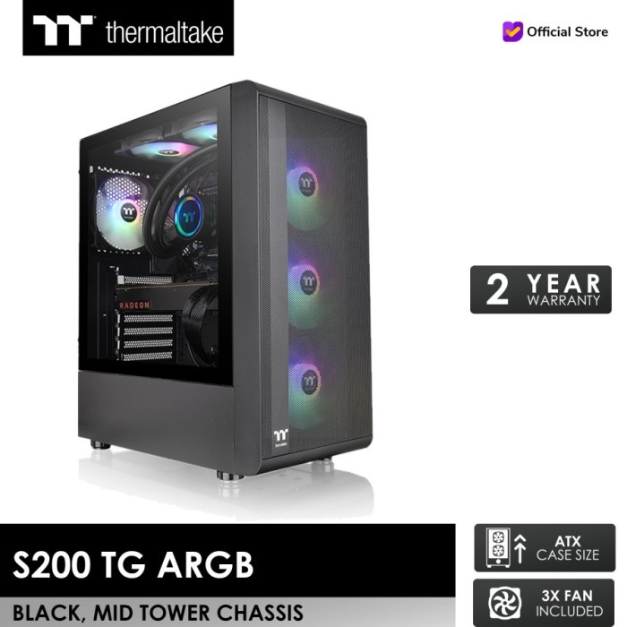Casing ThermalTake S200 TG ARGB - ATX Gaming Case Thermaltake S200TG - Hitam