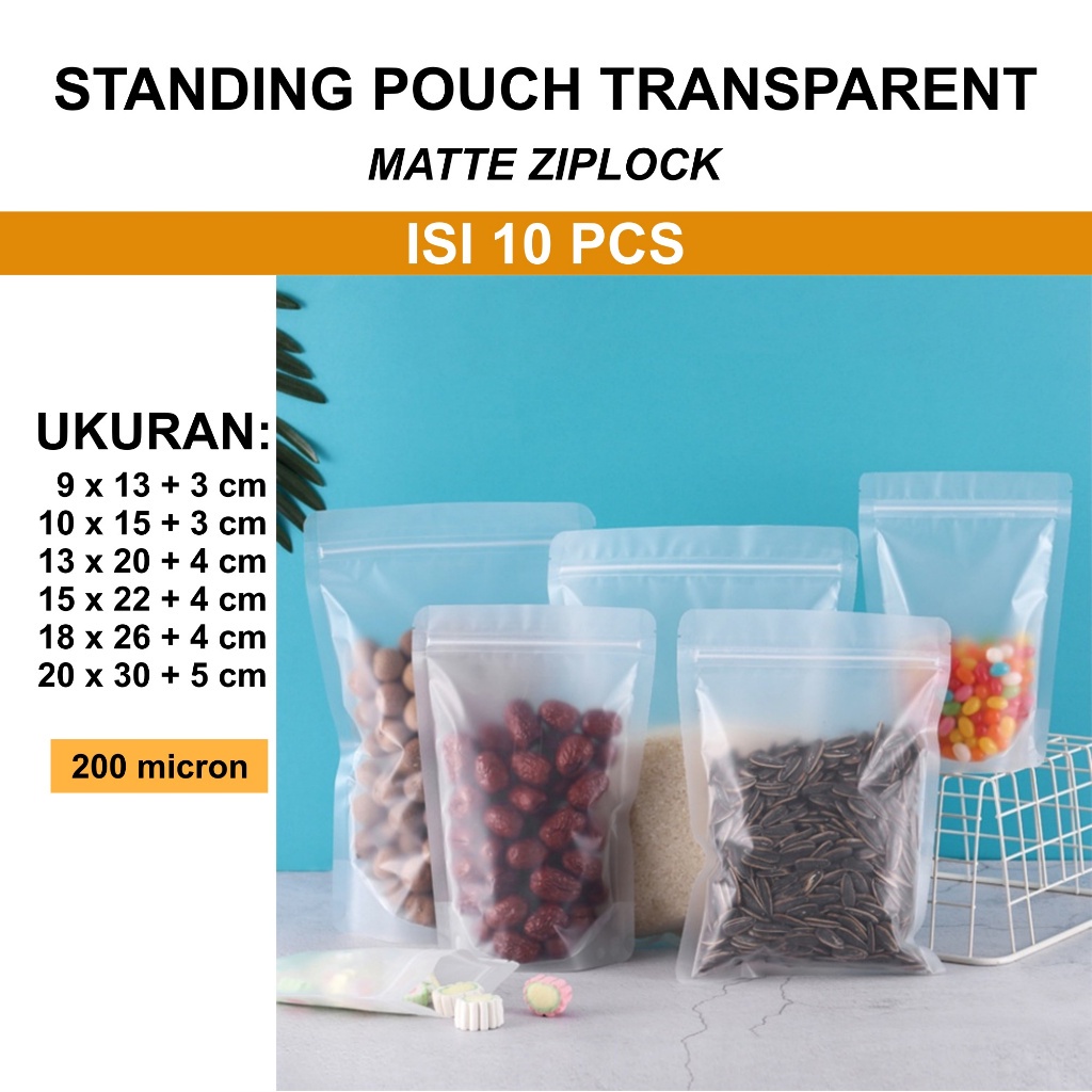 Norden - (ISI 10) STANDING POUCH MATTE TRANSPARAN - Plastik Ziplock Doff Kantong Zip Lock Kemasan Sn