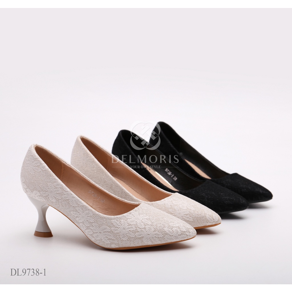 DELMORIS Callyna Series DL9738-1 Sepatu Heel Kerja Wanita Stilleto 6.5cm Import Original