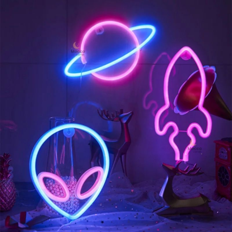 Lampu Neon Bentuk Planet Alien Roket - Lampu Tidur Malam Night Light Neon Sign LED Dekorasi Kamar An