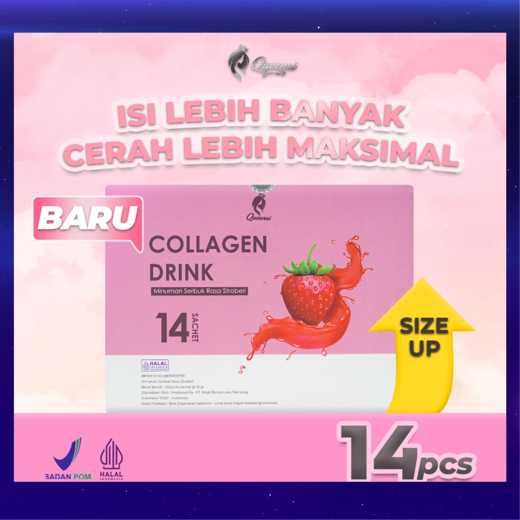 QUEENSI COLLAGEN DRINK STRAWBERRY WITH KOLAGEN BOVINE PEPTIPLUS VITAMIN C & L-GLUTATIONE