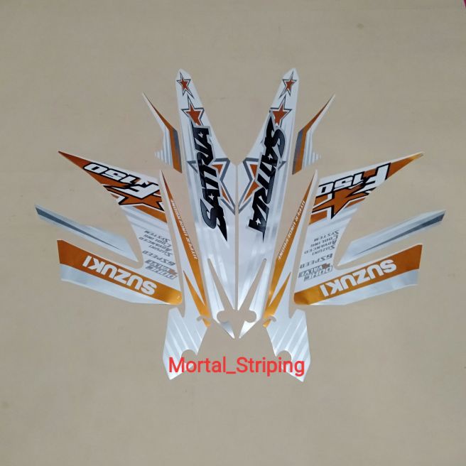 STIKER FULL SET STRIPING LIS BODY SATRIA FU F150 2014 FACELIFT PUTIH CORAK GOLD SATRIA FU BINTANG