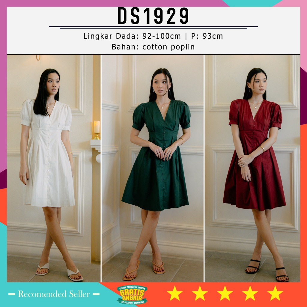 DRESS CASUAL NATAL PESTA KONDANGAN WANITA CANTIK MURAH / DS1929 Minotta Cotton Dress | Dress Poplin 