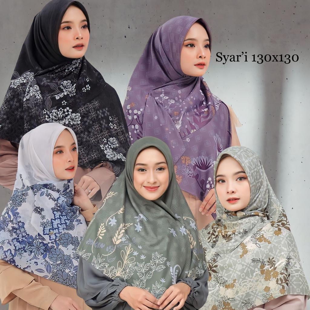 ms2. jilbab segi empat jumbo ukuran 130 x 130, kerudung segi empat motif, hijab segi empat, jilbab m
